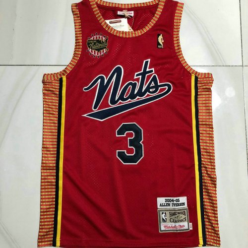 Maillot de Basket #3 Allen Iverson 76ers 2004-05 Vintage authentique Rouge